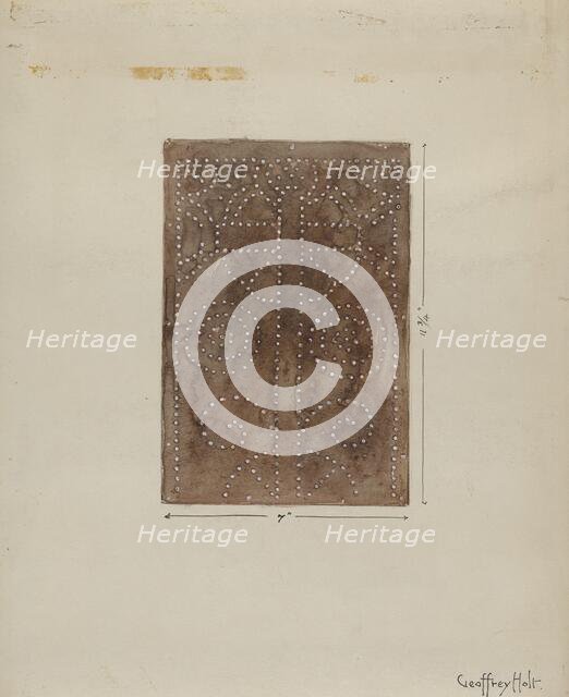 Pierced Metal Screen Inside Confessional, c. 1936. Creator: Geoffrey Holt.