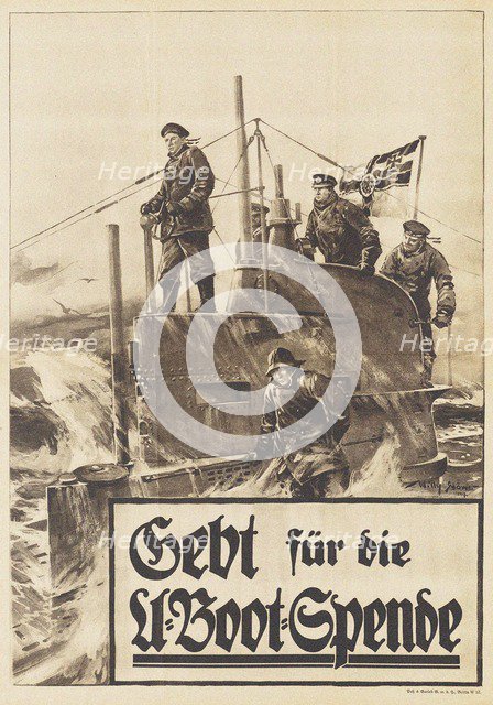 Give to the Submarine Donation. Poster, 1917. Artist: Stöwer, Willy (1864-1931)