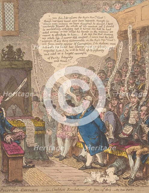 Political-Candour;- i.e.-Coalition-Resolutions of June 14th, 1805.-Pro bono Publi..., June 21, 1805. Creator: James Gillray.