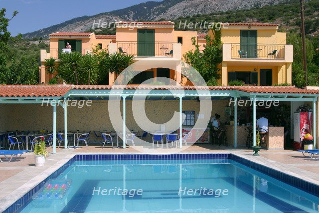 Holiday apartments and swimming pool, Lourdas, Kefalonia, Greece.