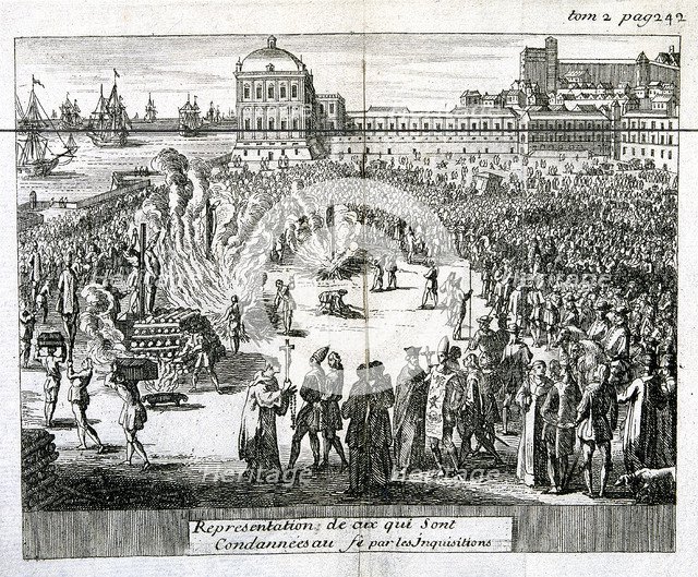 Burning of heretics sentenced by the Inquisition, 1759. Artist: Anon