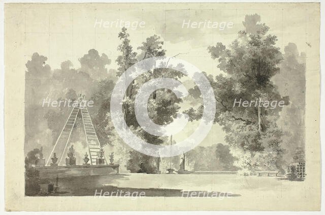 View of the Park at Versailles: Arch of Ladders with Plants; Statuary, n.d. Creator: Pierre Antoine Mongin.