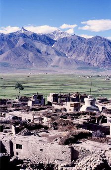Stupa and mountains, Padum, Ladakh, India, 1988. Creator: Amanda Waite.