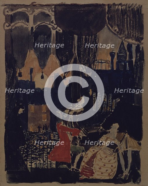 Stage design for the opera Mozart and Salieri by N. Rimski-Korsakov, 1902 (?). Artist: Golovin, Alexander Yakovlevich (1863-1930)