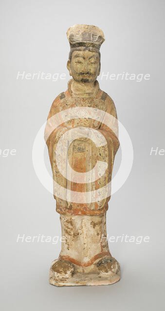 Standing Court Official, Style of Tang Dynasty (618-907), with later painted detail. Creator: Unknown.