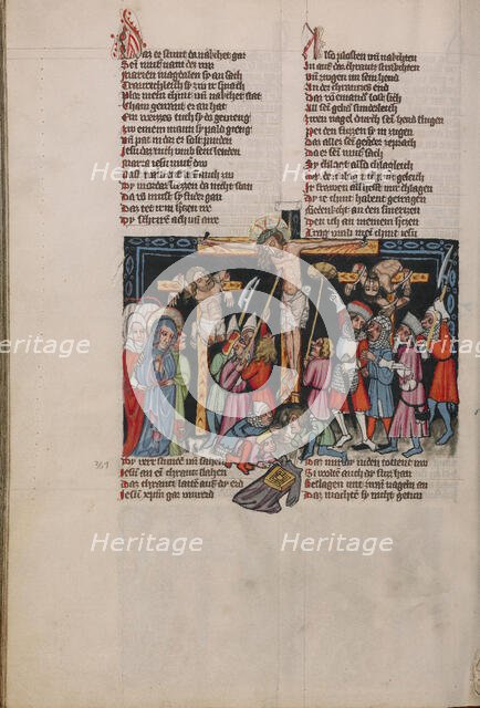 The Crucifixion with Longinus; Weltchronik, about 1400-1410. Creator: Unknown.