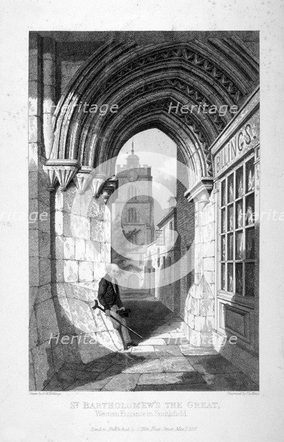 Western entrance to the Church of St Bartholomew-the-Great, Smithfield, City of London, 1837. Artist: John Le Keux