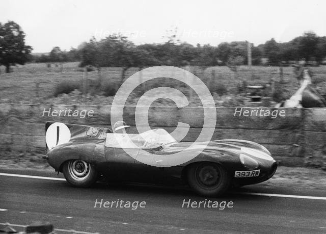 Jaguar D type, Mike Hawthorn 1956 Le Mans. Creator: Unknown.