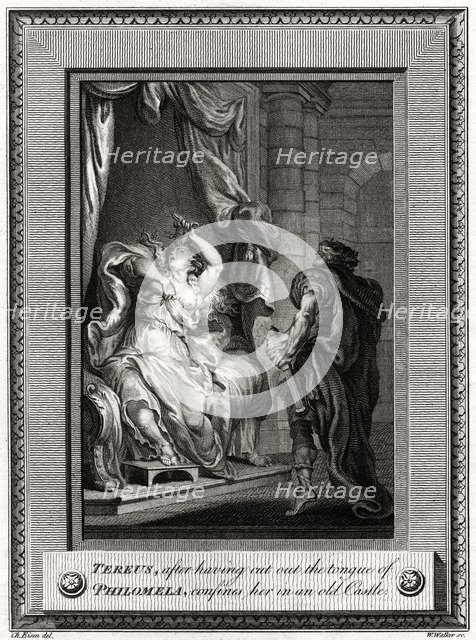 'Tereus, after having cut the tongue of Philomela, confines her in an old Castle', 1776. Artist: W Walker