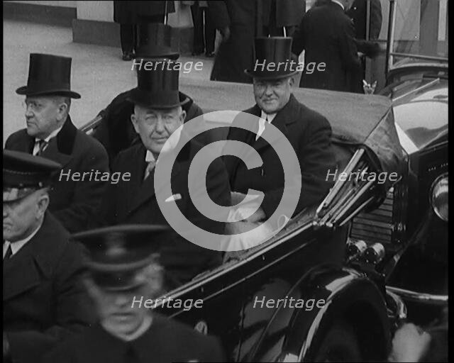 Former President Calvin Coolidge and President Herbert C Hoover Sitting in a Car at the..., 1929. Creator: British Pathe Ltd.