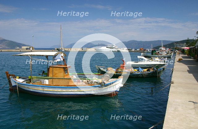 Fishing boats moored alongside the quay, Sami, Kefalonia, Greece