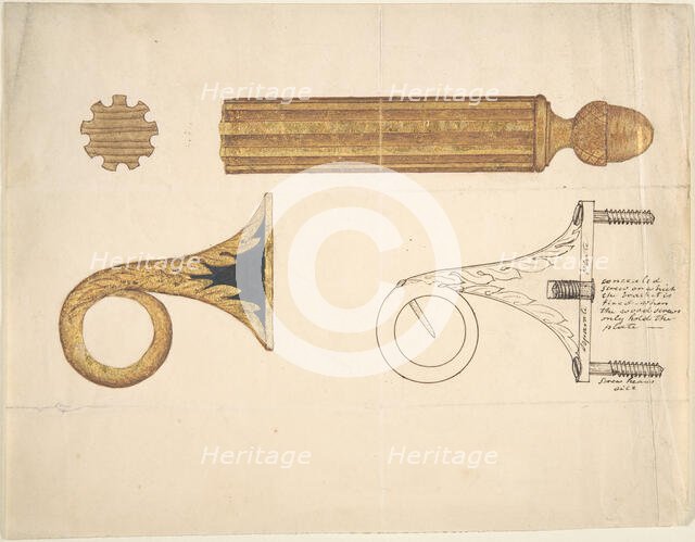 Design for a Bracket and Rod for Drapery, 19th century. Creator: Anon.