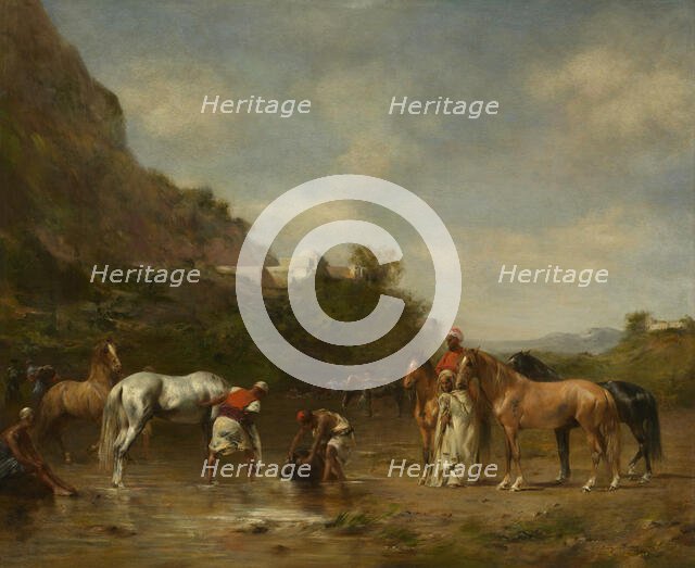 Arabs Watering Their Horses, 1872. Creator: Eugene Fromentin.