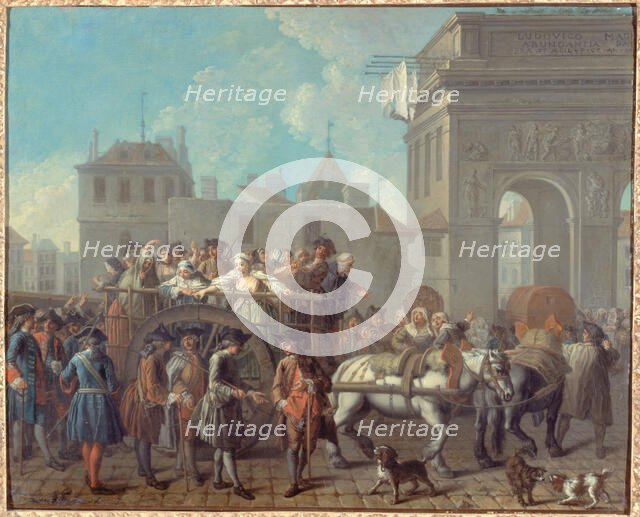 La Conduite des filles de joie à la Salpêtrière : le passage près de la porte Saint-Bernard, 1757. Creator: Etienne Jeaurat.