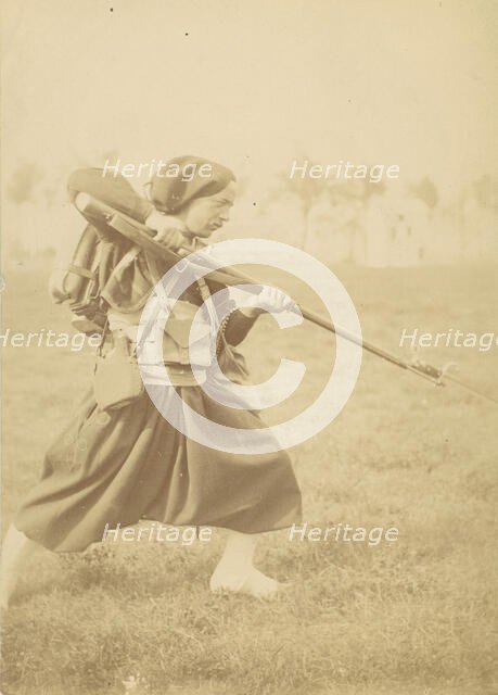[Soldier Training with Bayonet], 1880s-90s. Creator: Unknown.