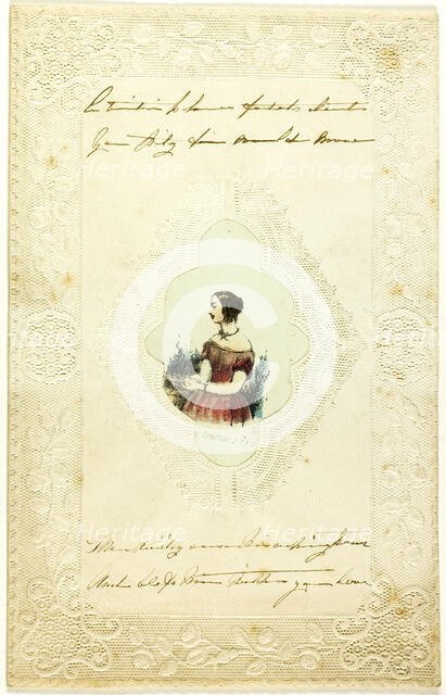 Untitled Valentine (Woman in Pink Dress), c. 1840. Creator: Unknown.