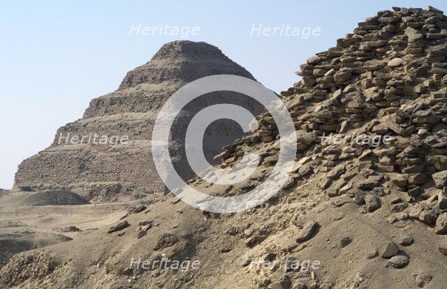 Pyramid of Userkaf (built c2490 BC) with the Djoser Pyramid in the background, Egypt, 2003. Creator: Unknown.