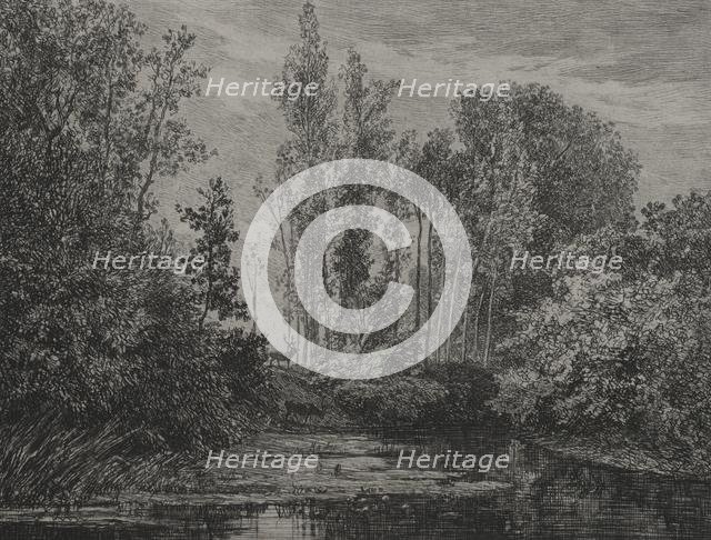 Stags at the water's edge, 1850. Creator: Charles François Daubigny (French, 1817-1878).