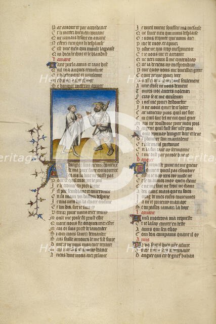 The Lover and the Personification of Resistance; Roman de la Rose, about 1405. Creator: Unknown.