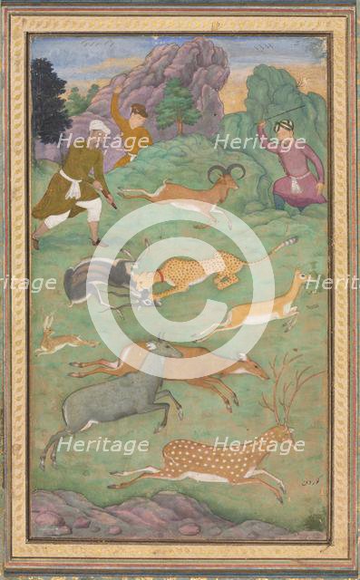 Antelope and deer hunt, c. 1602-1604. Creator: Govardhan (Indian, active c.1596-1645).