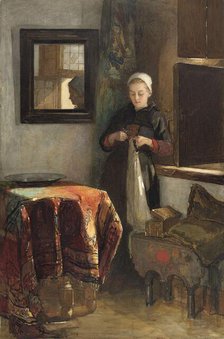 The sunny corner': young woman in a room in Hindeloopen, 1838-1904. Creator: Christoffel Bisschop.