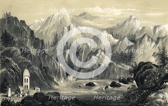 Pilgrims at the source of the Ganges, India, 1847. Artist: Unknown