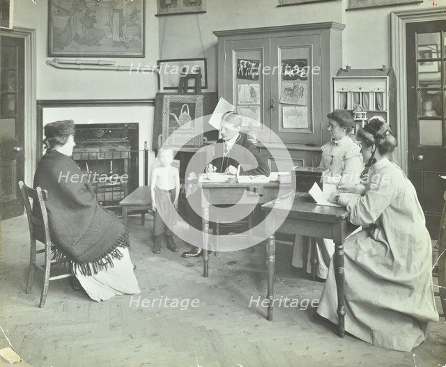 Medical examination of a boy, Holland Street School, London, 1911. Artist: Unknown.