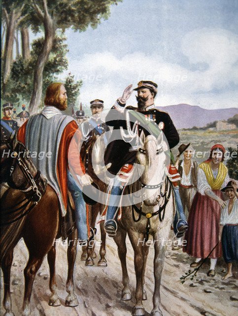 Historic meeting between G. Garibaldi and Victor Emmanuel II in Teano on October 26, 1860.