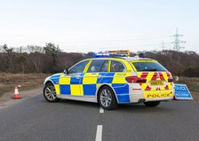 Police car and ambulance attending road traffic accident 2018. Creator: Unknown.