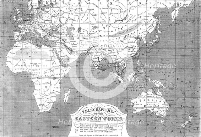 Telegraph map of the Eastern World, 1865. Creator: John Dower.