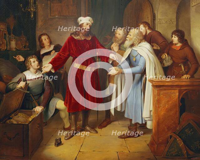 Leopold von Babenberg hands over his treasures to the citizens of Vienna, 1836. Creator: Leander Russ.