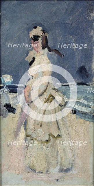 Camille on the beach, 1870. Creator: Monet, Claude (1840-1926).