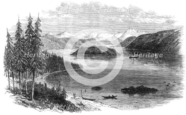 Sketches in British Columbia: Harrison Lake, with the Cascade Mountains in the distance, 1864. Creator: Unknown.