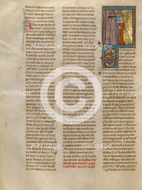 A Demoiselle Speaking to Tristan, Palamedes, and Dynadan in Prison, about 1320-1340. Creator: Jeanne de Montbaston.