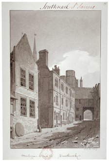 View looking towards the gateway of Montague House, Southwark, London, 1827. Artist: John Chessell Buckler
