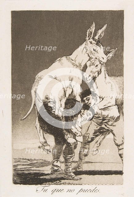 Plate 42 from 'Los Caprichos': Thou who canst not (Tu que no puedes.), 1799. Creator: Francisco Goya.