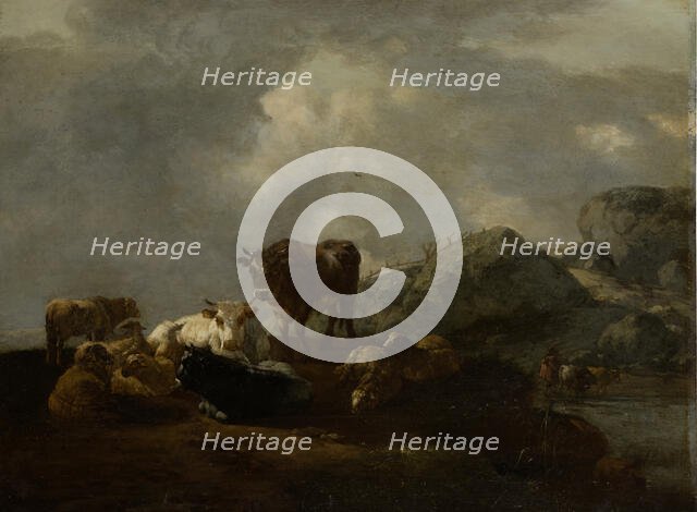 Cattle Resting at a River Crossing, c1654-1655. Creator: Willem Romeyn.