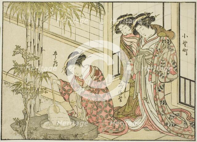 Courtesans of the Maruya, from the book "Mirror of Beautiful Women of the Pleasure Quarters..., 1776 Creator: Shunsho.