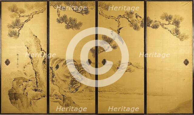Fusuma: Tigers and Dragon, 1813-1838. Creator: Kishi Ganku.