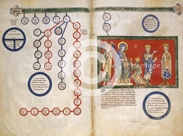 Leaves from a Beatus Manuscript: Bifolium with part of the Genealogy of Christ...ca. 1180. Creator: Unknown.
