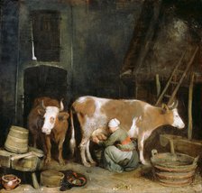 A Maid Milking a Cow in a Barn, 1652-1654. Artist: Ter Borch, Gerard, the Younger (1617-1681)