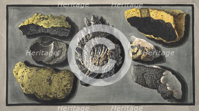 Specimens of volcanic matter found in the crater of Vesuvius, 1776. 