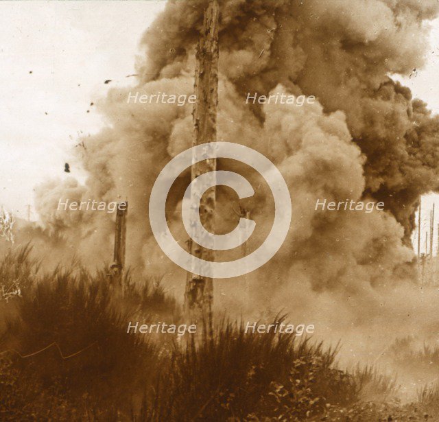 Explosion of a mine, Vosges, eastern France, c1914-c1918. Artist: Unknown.