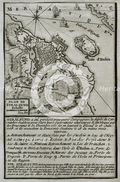 Seven Years War (1756-1763): Pomeranian War - Map of Stralsund - blockade of Stralsund..., 1765. Creator: Jean de Beaurain.
