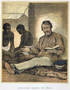 David Livingstone reading the Bible, Africa, 19th century. Artist: Unknown