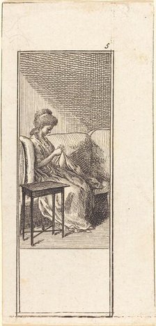 Girl Seated, Sewing, 1784. Creator: Daniel Nikolaus Chodowiecki.