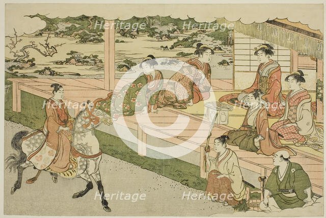 The First Horseback Ride of the New Year (Uma norizome), from the illustrated book..., c. 1787. Creator: Torii Kiyonaga.