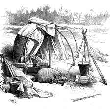 Sketches of gipsy life round London - tent at Hackney, 1880. Creator: Unknown.