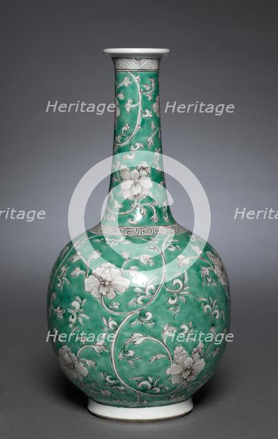 Pair of Bottle Vases with Floral Scrolls, 1662-1722. Creator: Unknown.