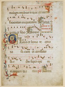 Manuscript Leaf with a female saint (possibly Dorothy) in an Initial G, from a Gradual, ca. 1330-40. Creator: Unknown.